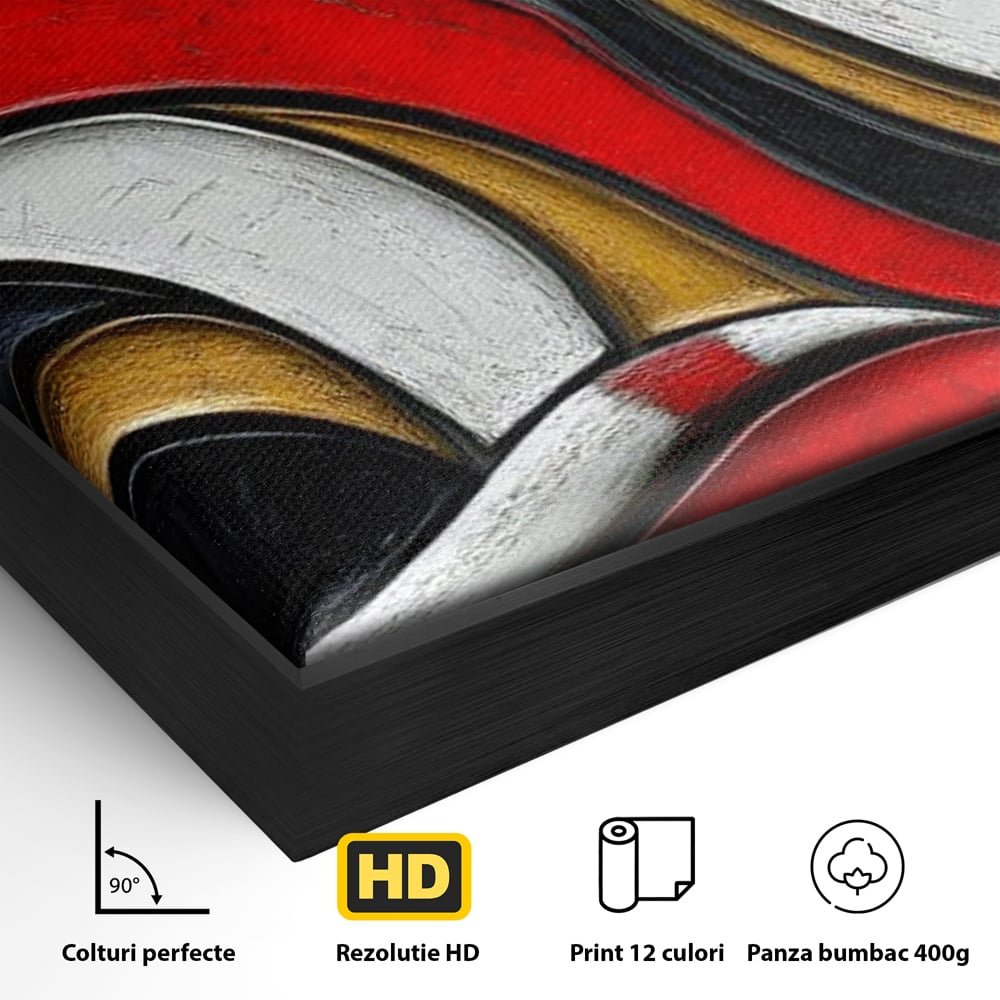 Detaliu al suprafetei: tablou canvas cu pisica stilizata in profil, in rama de aluminiu negru