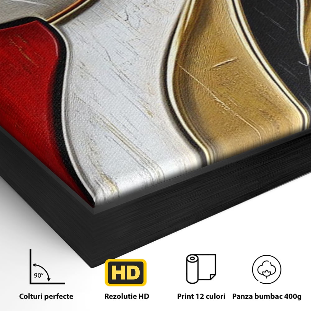 Detaliu al suprafetei: tablou canvas cu pisica in profil, in rama de aluminiu negru