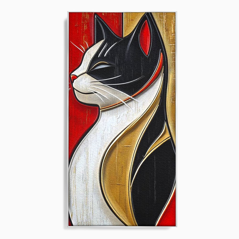 Tablou canvas cu tablou canvas cu pisica in profil, in rama de aluminiu argintiu