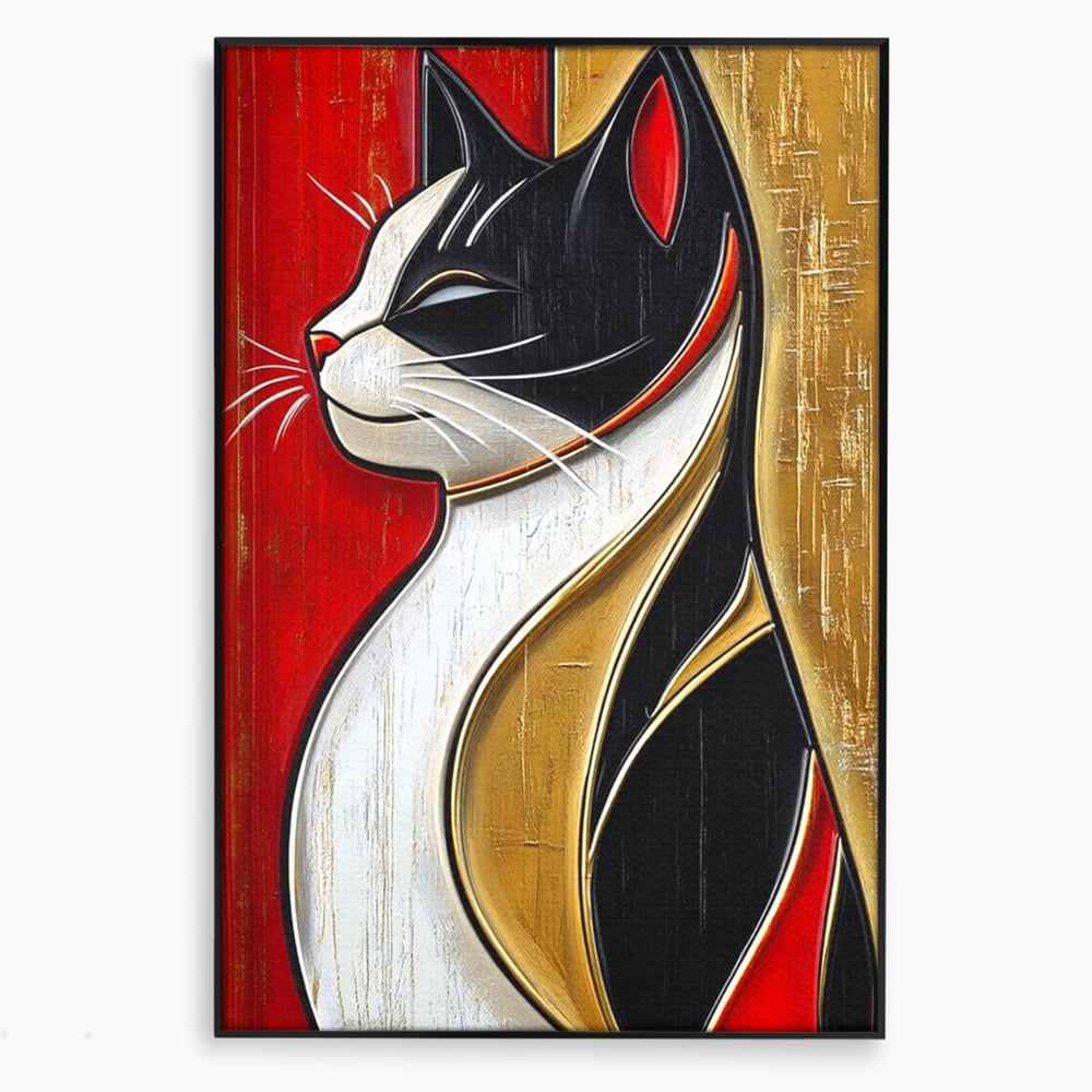 Tablou canvas cu tablou canvas cu pisica in profil, in rama de aluminiu negru