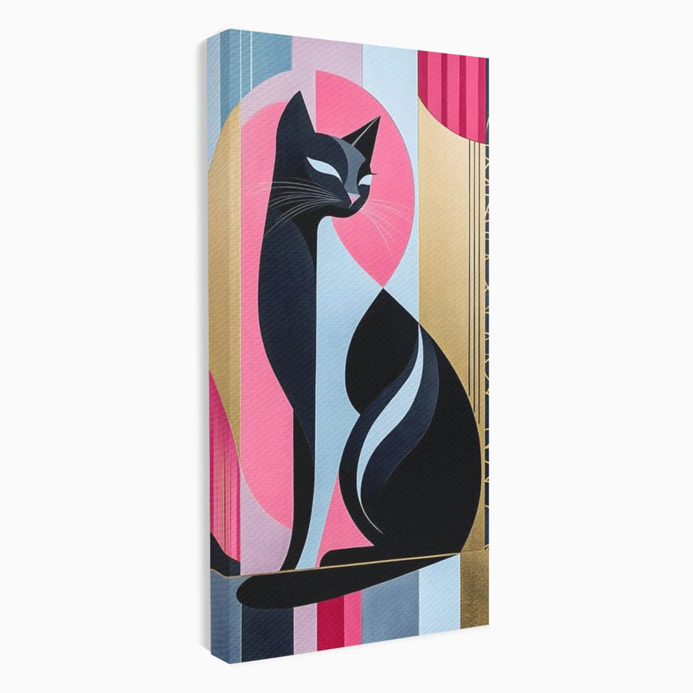 Tablou canvas cu tablou vertical cu silueta de pisica, fara rama, pe sasiu de lemn