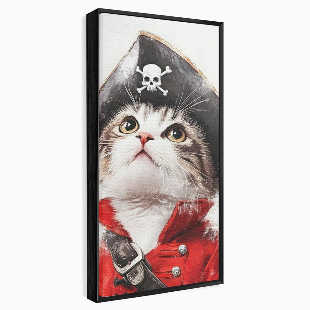 Tablou canvas cu tablou canvas cu motan pirat, in rama de aluminiu negru