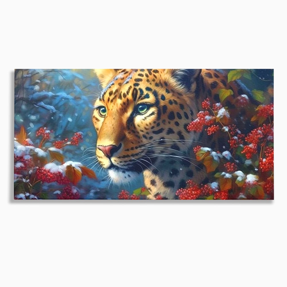 Tablou canvas cu tablou canvas cu jaguar in zapada, fara rama, pe sasiu de lemn