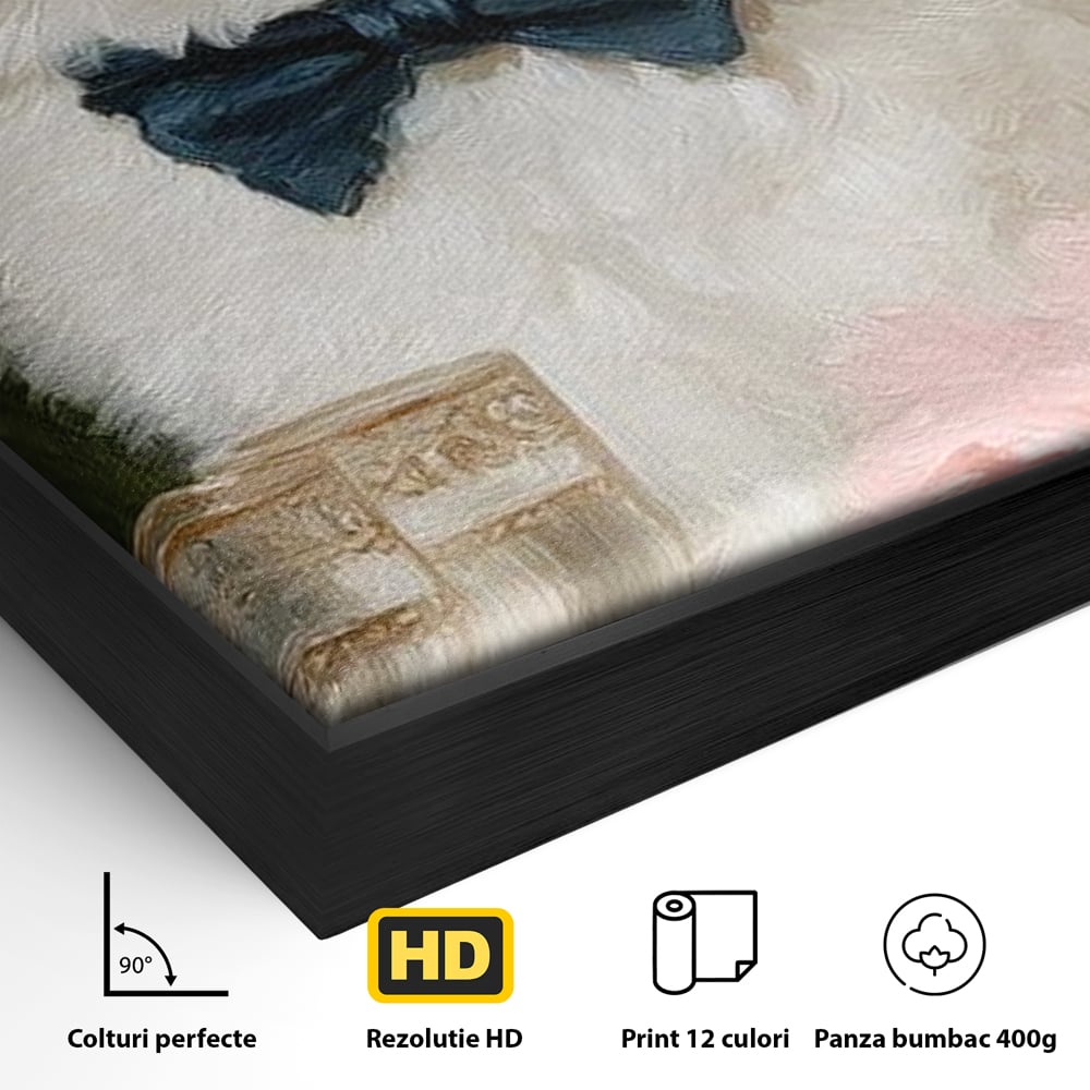 Detaliu al suprafetei: tablou canvas cu motan elegant, in rama de aluminiu negru
