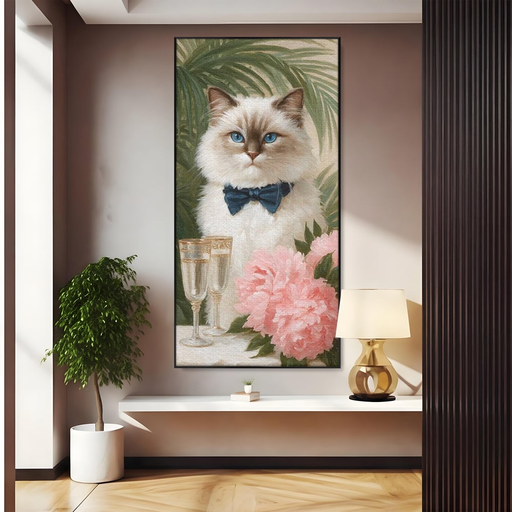 Tablou canvas cu tablou canvas cu motan elegant, in rama de aluminiu negru