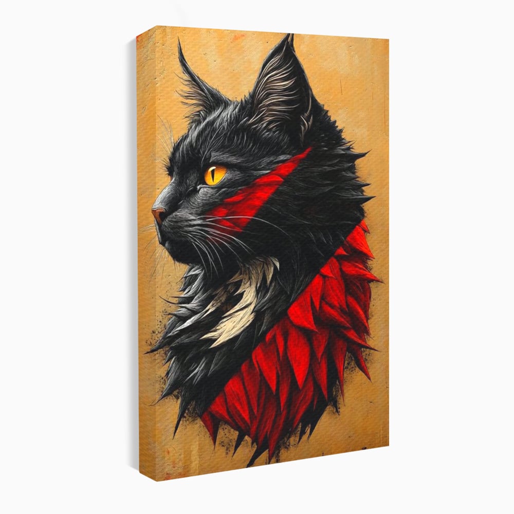Tablou canvas cu tablou canvas cu motan negru in profil, fara rama, pe sasiu de lemn