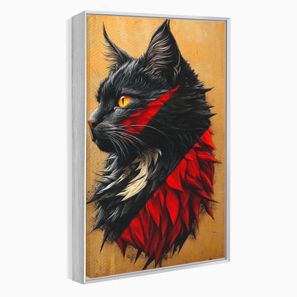 Tablou canvas cu tablou canvas cu motan negru in profil, in rama de aluminiu argintiu