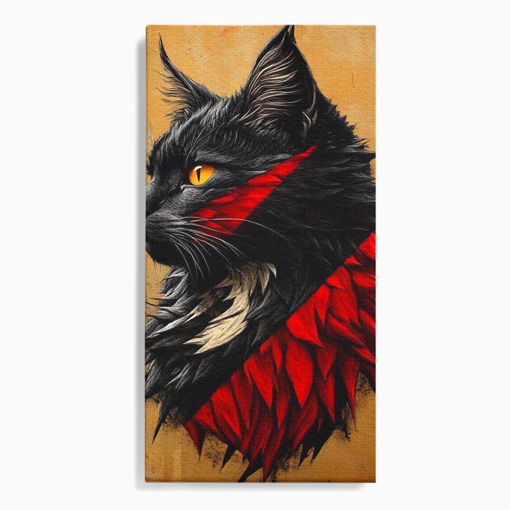 Tablou canvas cu tablou canvas cu motan negru in profil, fara rama, pe sasiu de lemn