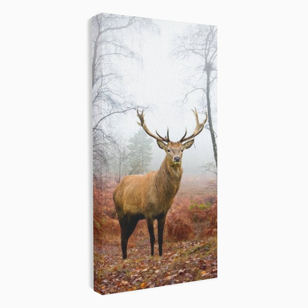 Tablou canvas cu tablou canvas cu cerb in padure cu ceata, fara rama, pe sasiu de lemn