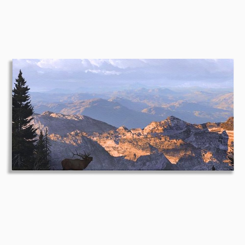 Tablou canvas cu tablou canvas cu elan si munti, fara rama, pe sasiu de lemn