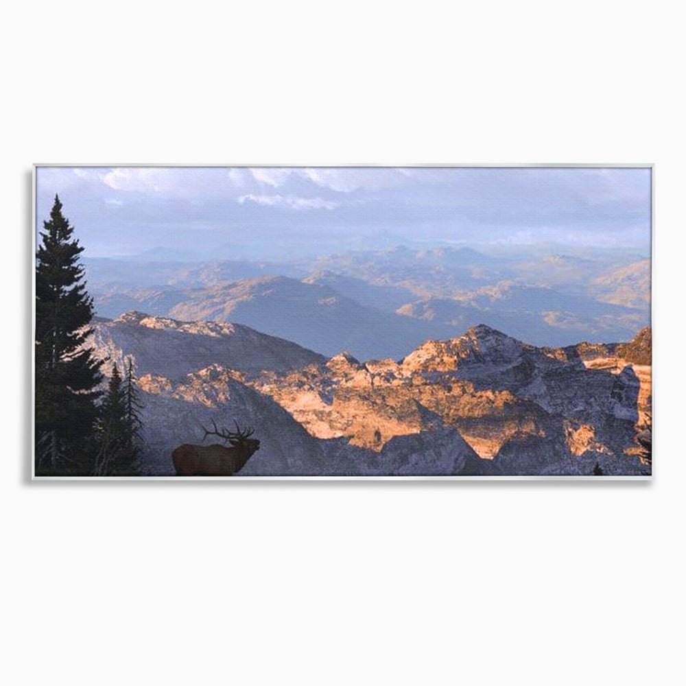 Tablou canvas cu tablou canvas cu elan si munti, in rama de aluminiu argintiu
