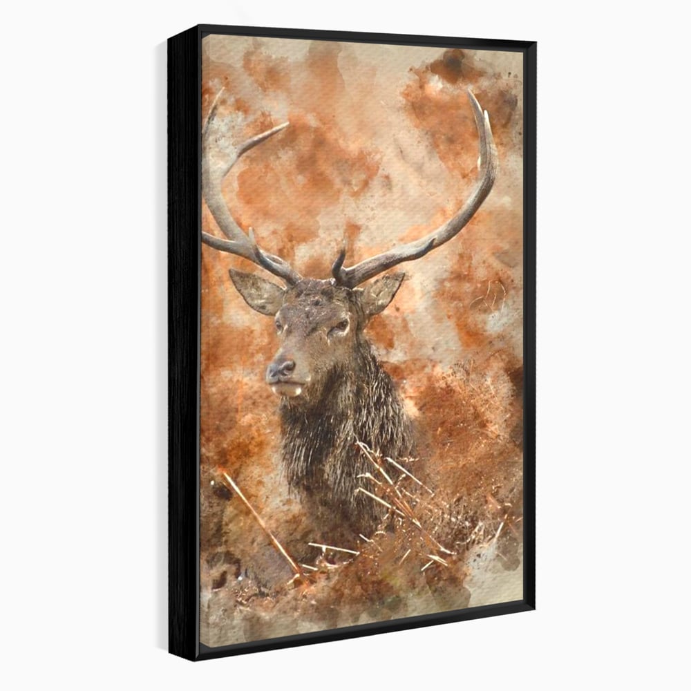 Tablou canvas cu tablou canvas cu cerb in padure, in rama de aluminiu negru