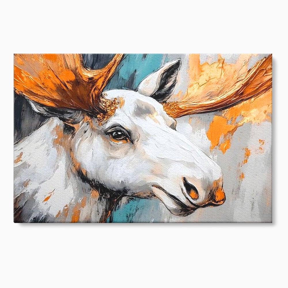 Tablou canvas cu tablou canvas cu cap de elan pictat, fara rama, pe sasiu de lemn