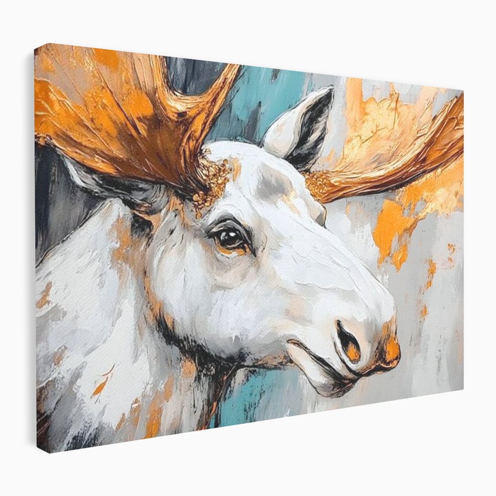 Tablou canvas cu tablou canvas cu cap de elan pictat, fara rama, pe sasiu de lemn