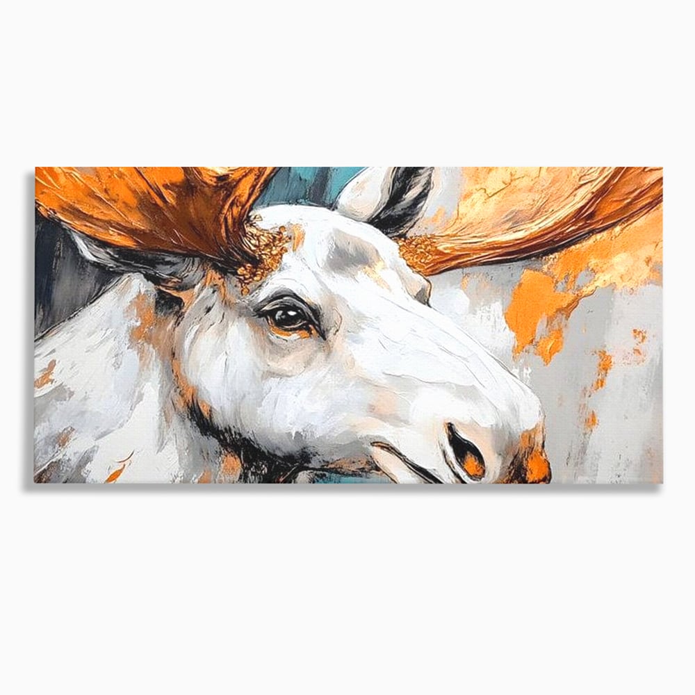 Tablou canvas cu tablou canvas cu cap de elan pictat, fara rama, pe sasiu de lemn