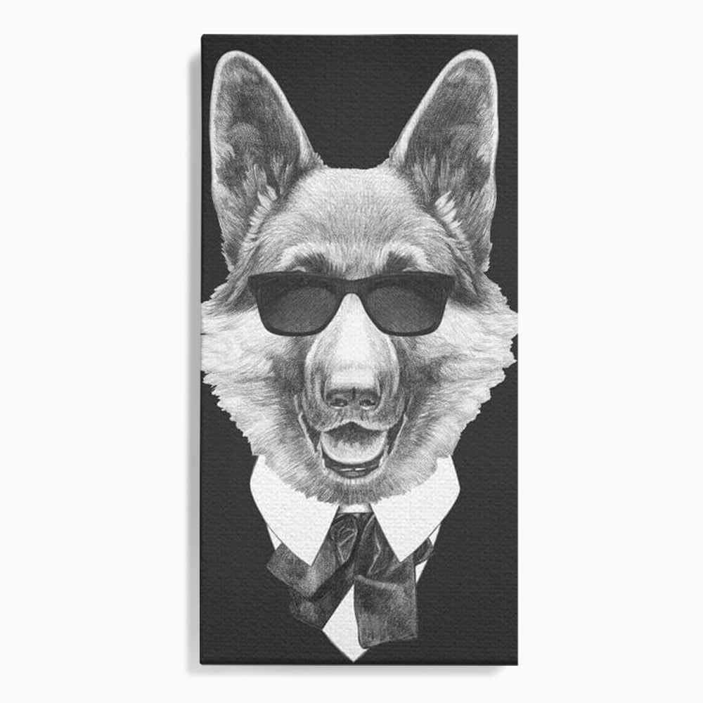 Tablou canvas cu portret ilustrativ caine gentleman, fara rama, pe sasiu de lemn