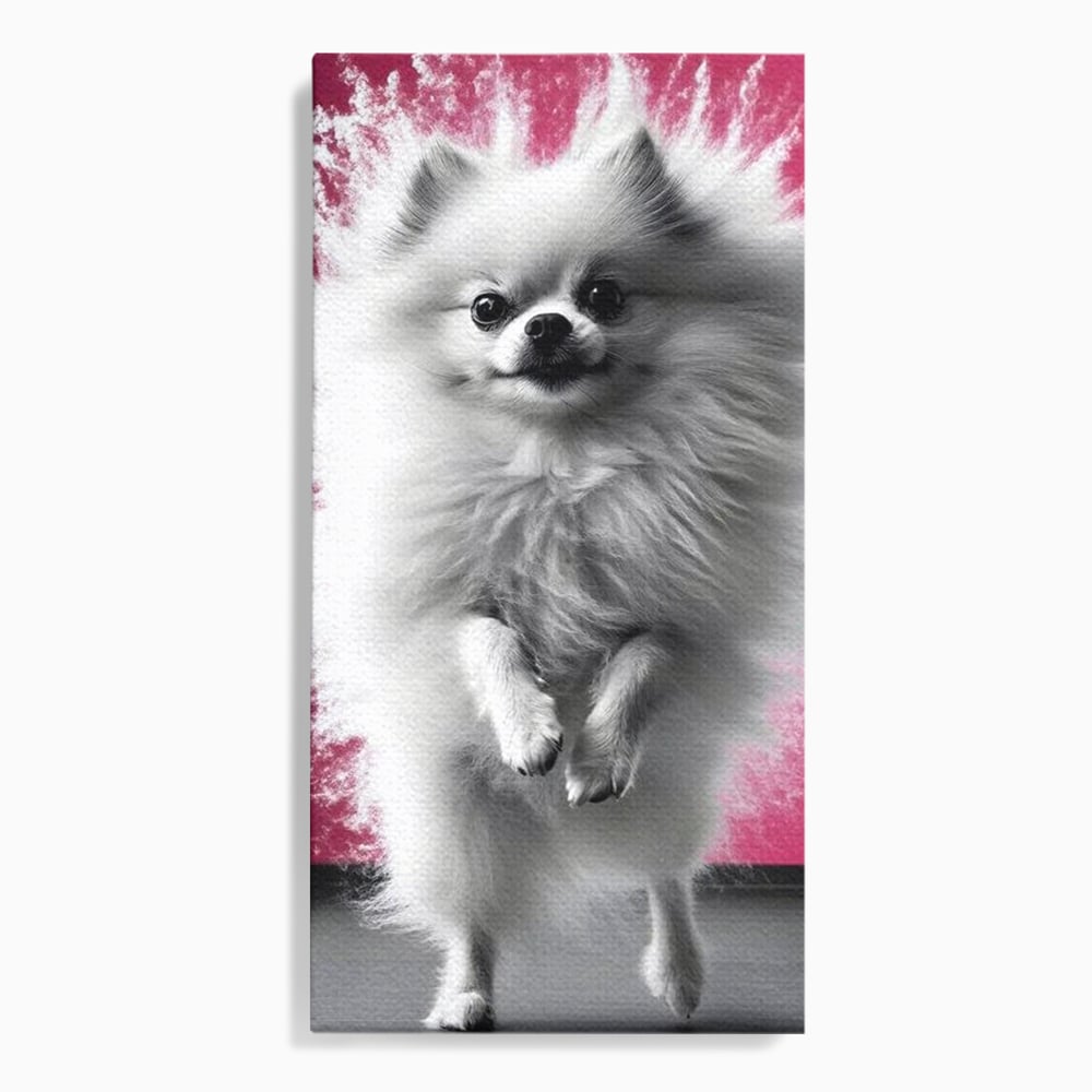 Tablou canvas cu tablou canvas cu caine pomeranian alb, fara rama, pe sasiu de lemn