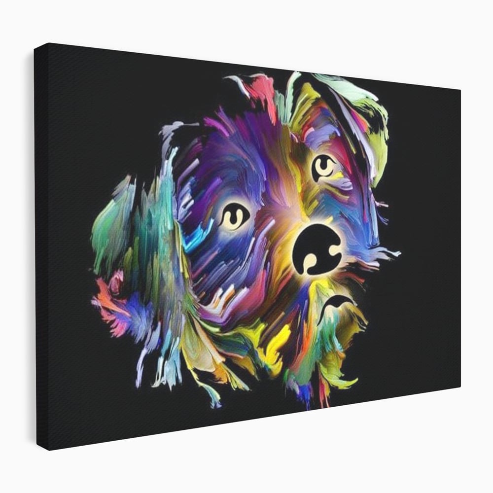 Tablou canvas cu tablou canvas cu un catel multicolor, fara rama, pe sasiu de lemn