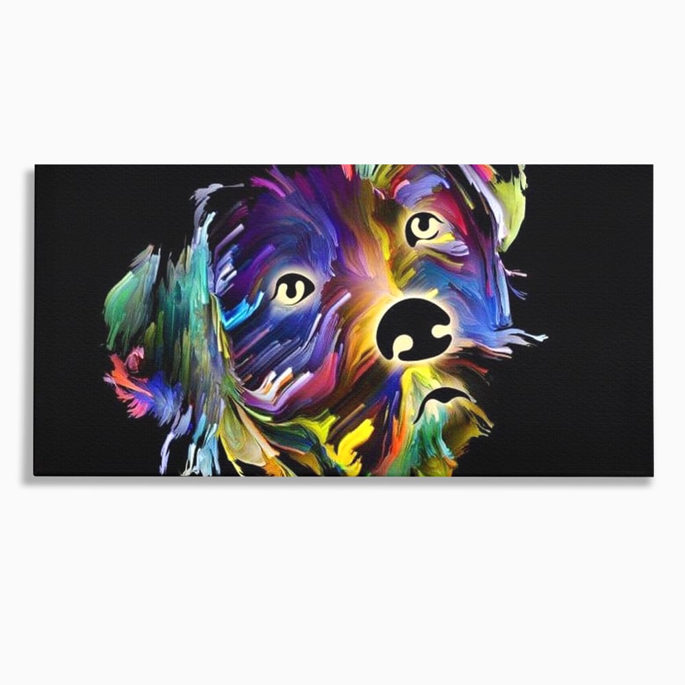 Tablou canvas cu tablou canvas cu un catel multicolor, fara rama, pe sasiu de lemn