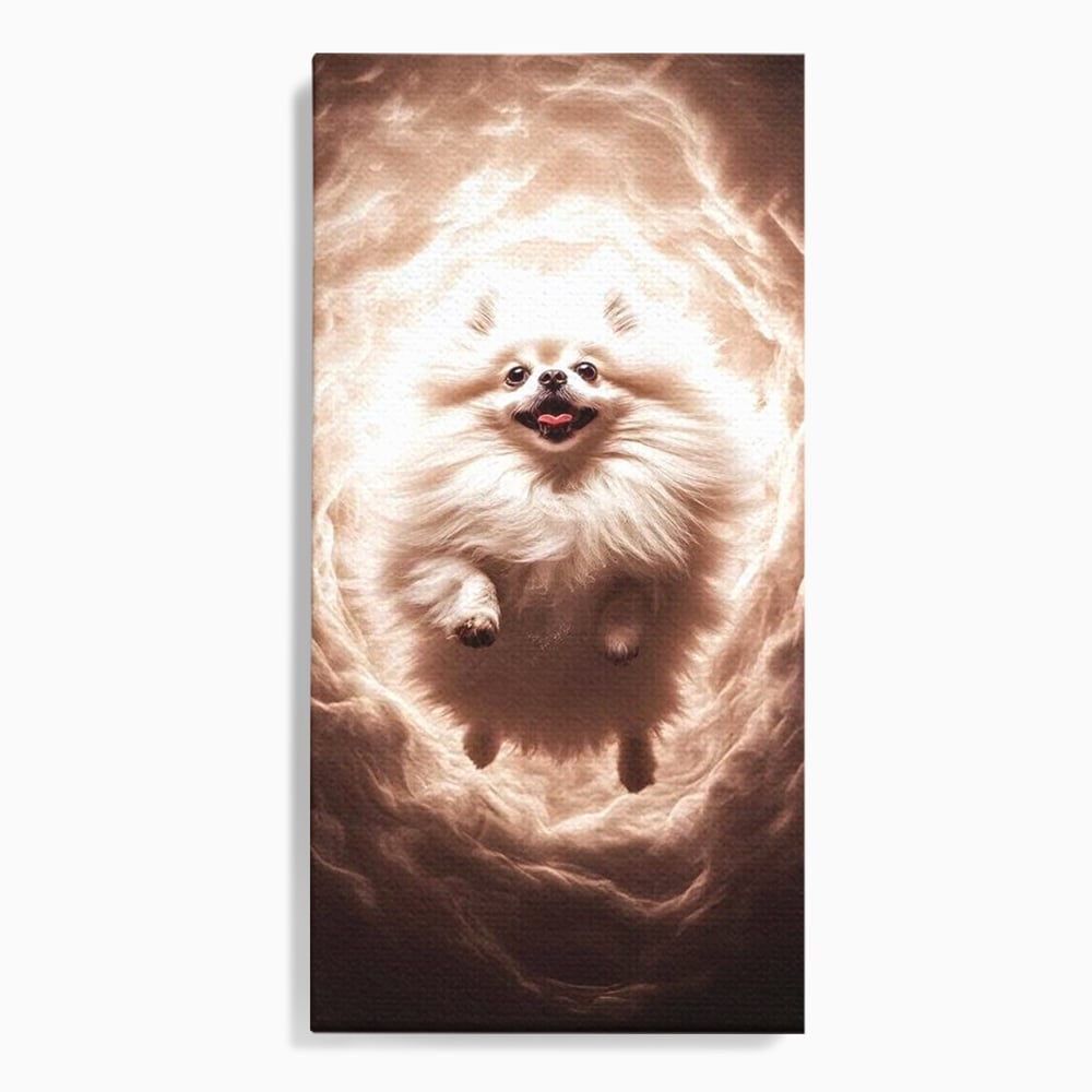Tablou canvas cu tablou canvas cu caine pomeranian pufos, fara rama, pe sasiu de lemn
