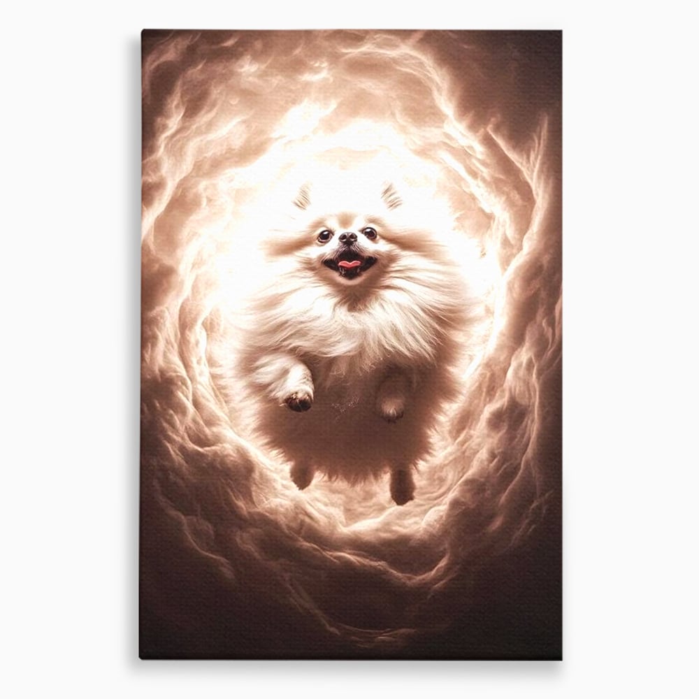 Tablou canvas cu tablou canvas cu caine pomeranian pufos, fara rama, pe sasiu de lemn