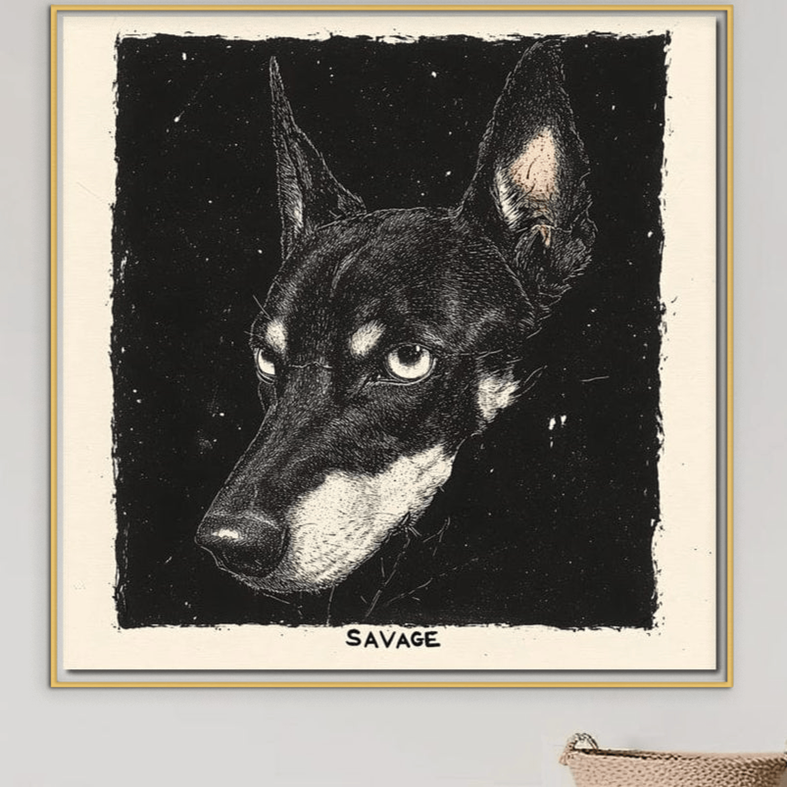 Tablou Canvas Premium, LuxCanva® M1273, Coltul Noptii, Caine, Salbatic, Periculos, Animal, Rebel, Vintage, Chip, Portret, Alfa, Vanator, Birou, Living, Camera Copil
