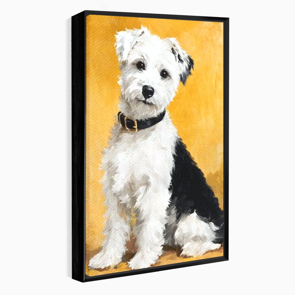 Tablou canvas cu tablou canvas cu un catel pufos, in rama de aluminiu negru