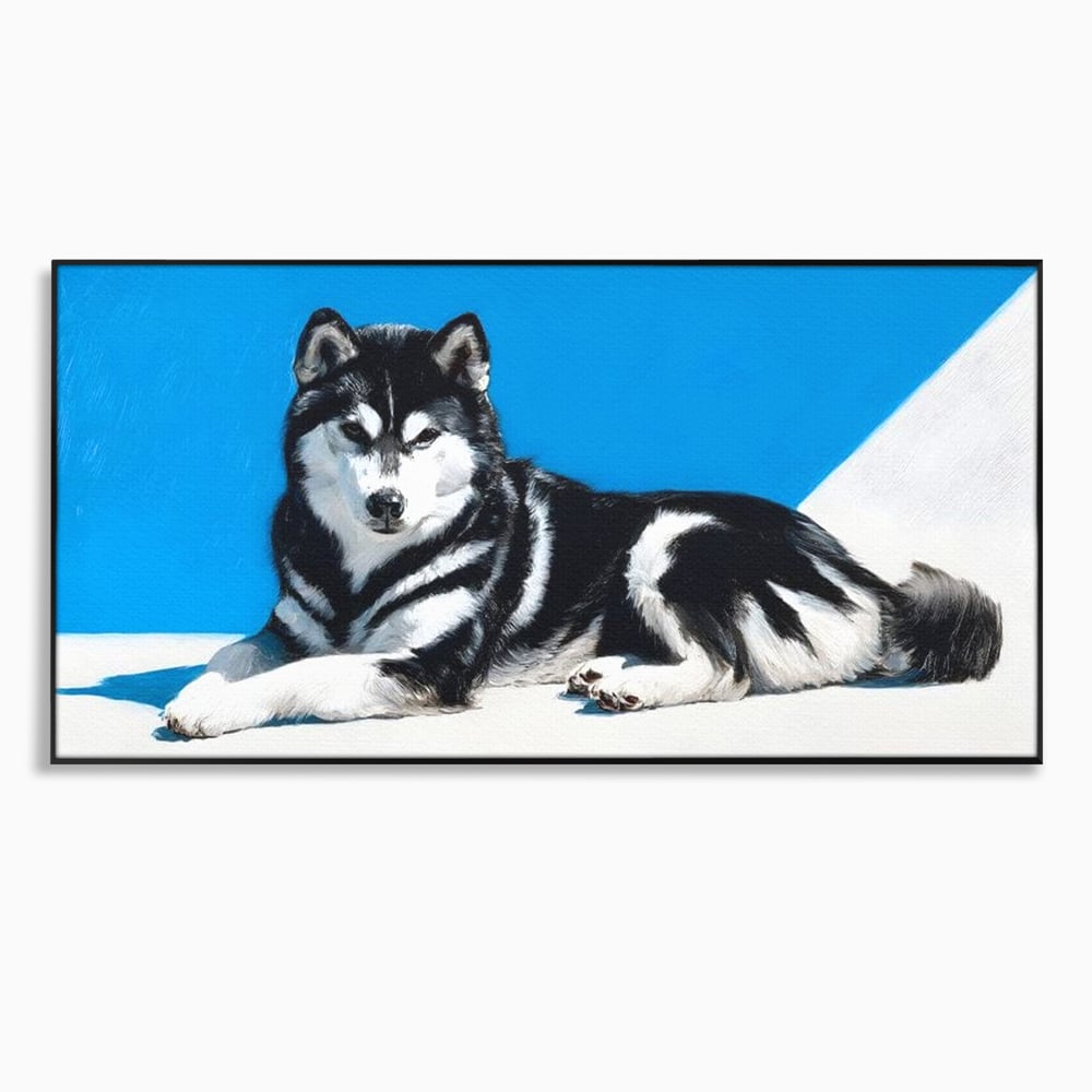 Tablou canvas cu tablou canvas cu husky alb-negru, in rama de aluminiu negru