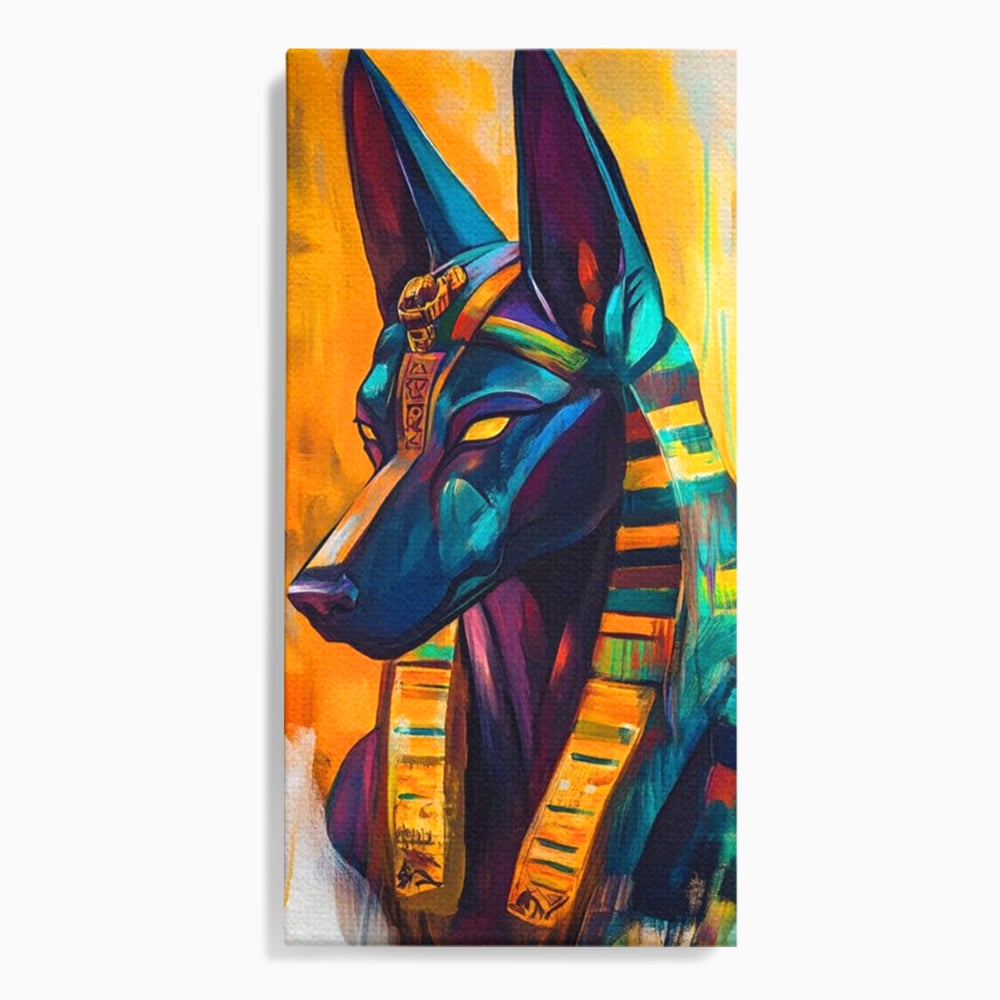 Tablou canvas cu tablou canvas cu zeul egiptean anubis, fara rama, pe sasiu de lemn