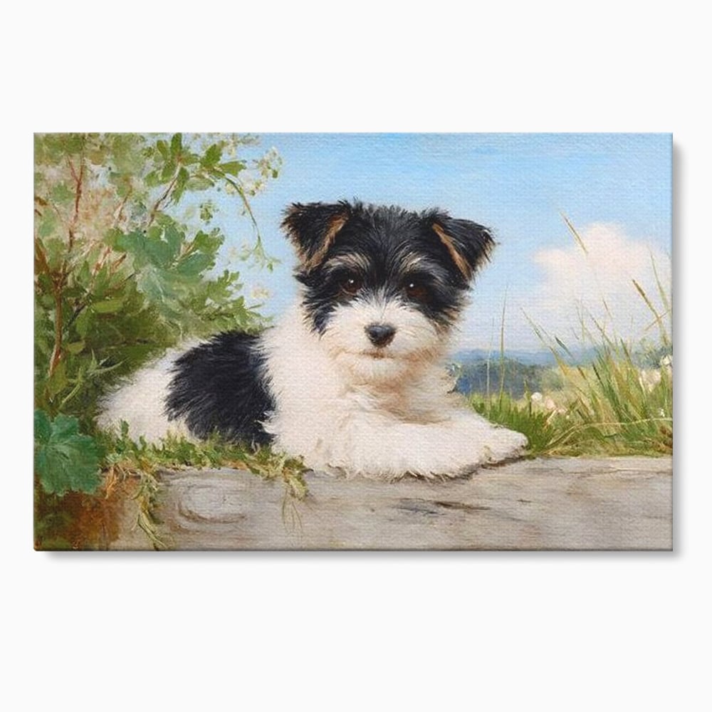 Tablou canvas cu tablou canvas cu pui de caine, fara rama, pe sasiu de lemn