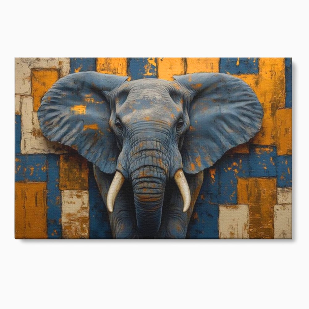 Tablou canvas cu tablou canvas cu cap de elefant, fara rama, pe sasiu de lemn