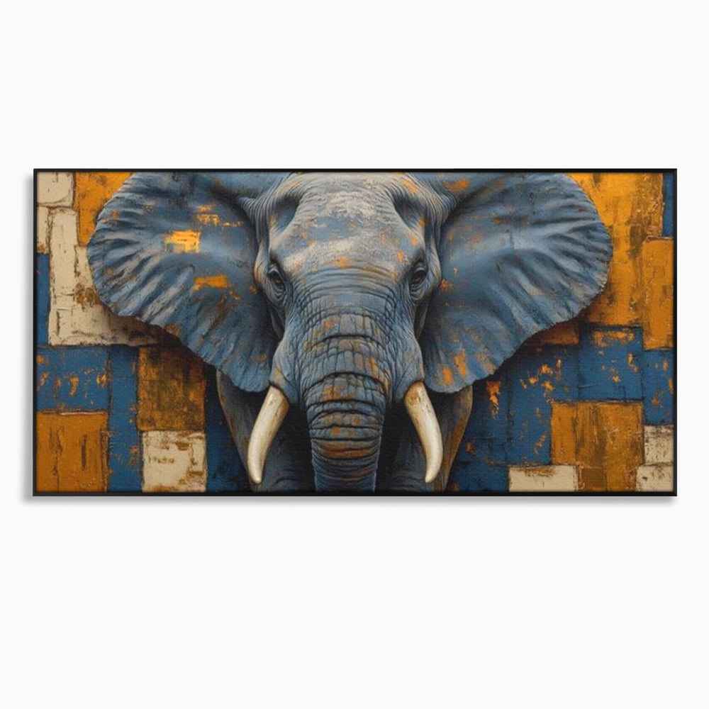 Tablou canvas cu tablou canvas cu cap de elefant, in rama de aluminiu negru