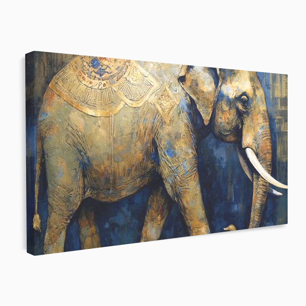 Tablou canvas cu tablou canvas cu pictura de elefant auriu, fara rama, pe sasiu de lemn