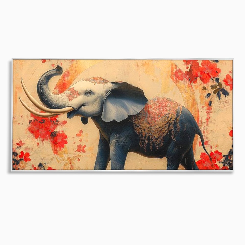 Tablou canvas cu tablou canvas cu elefant albastru, in rama de aluminiu argintiu