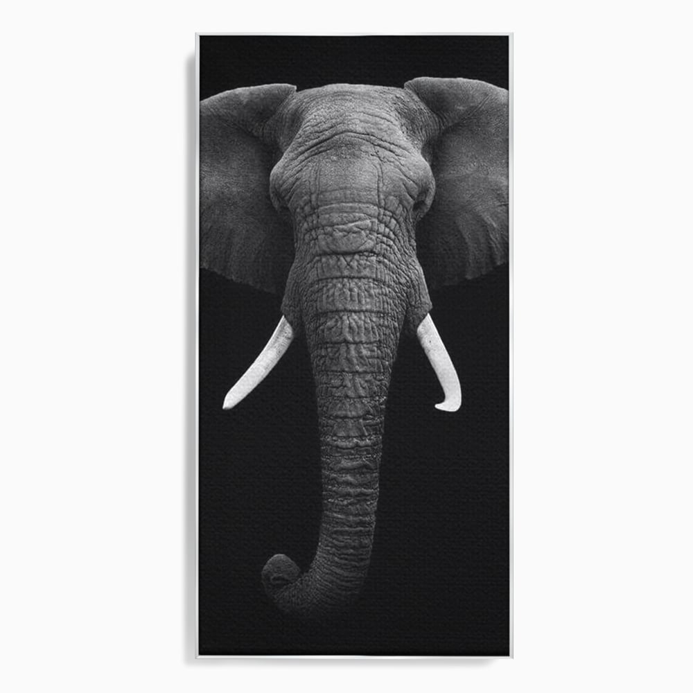 Tablou canvas cu tablou canvas cu cap de elefant, in rama de aluminiu argintiu