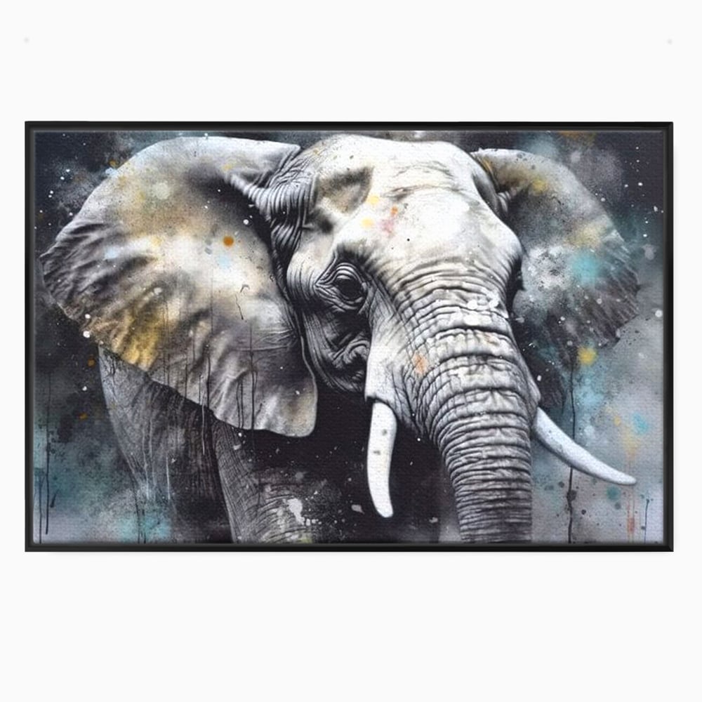 Tablou canvas cu tablou canvas cu cap de elefant, in rama de aluminiu negru
