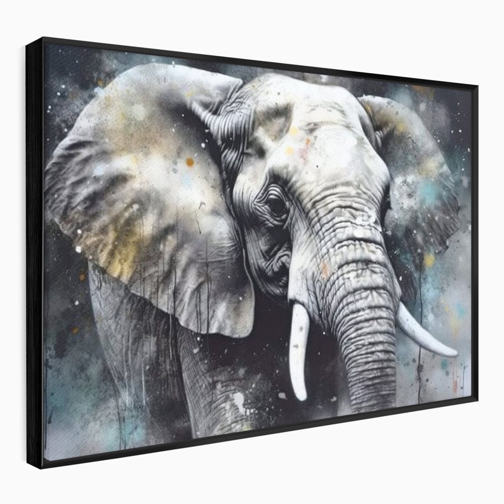 Tablou canvas cu tablou canvas cu cap de elefant, in rama de aluminiu negru