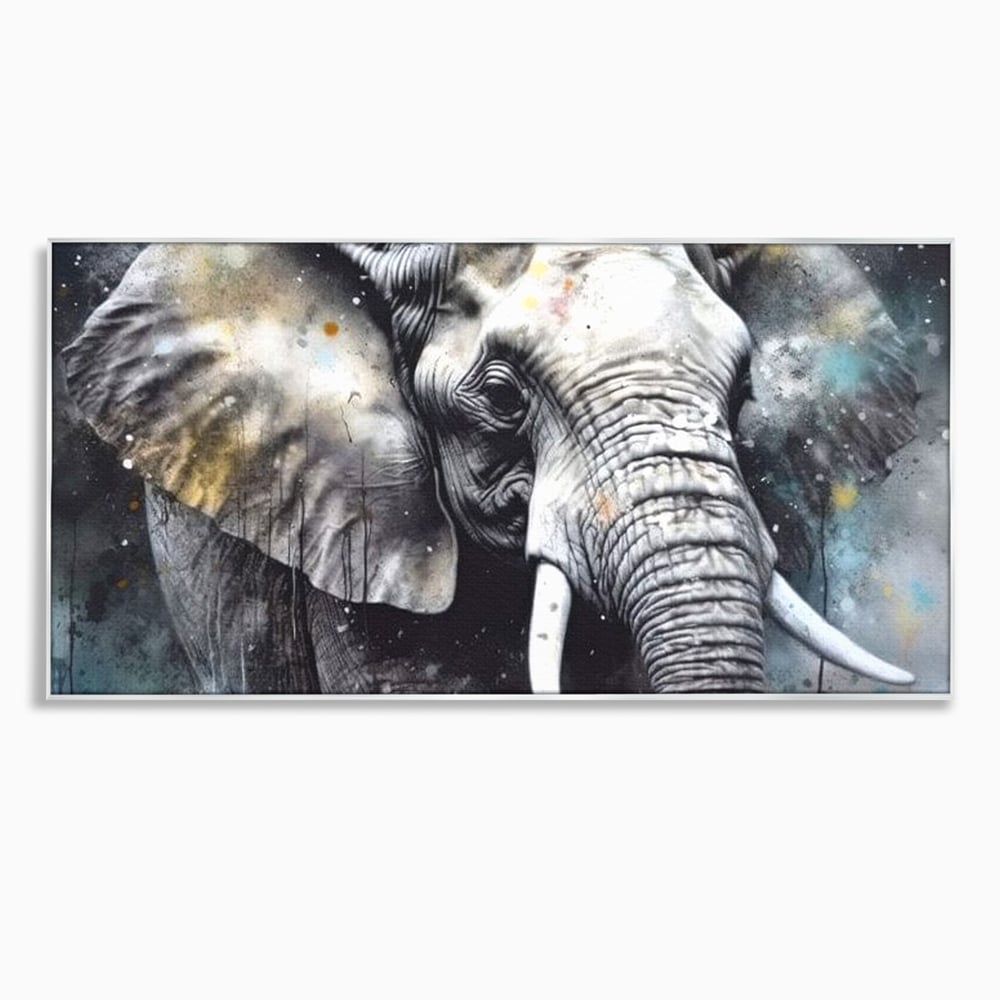 Tablou canvas cu tablou canvas cu cap de elefant, in rama de aluminiu argintiu