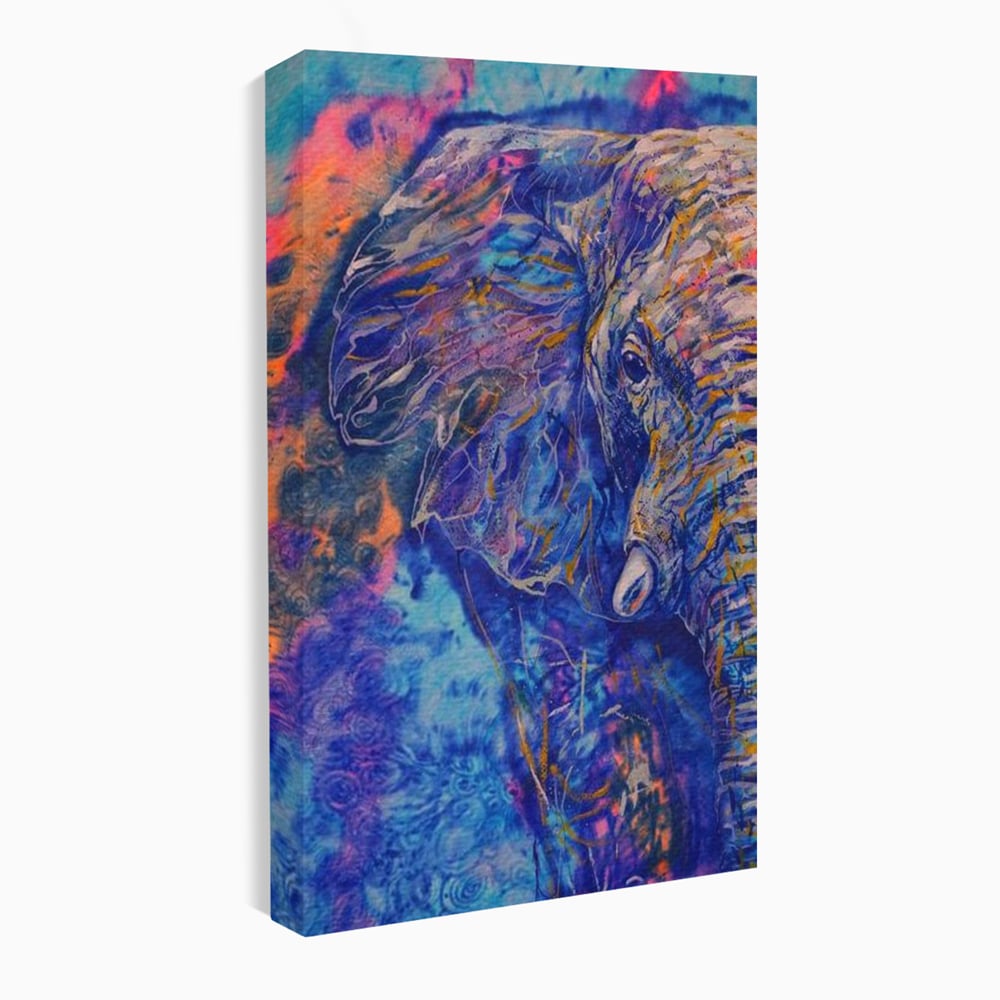 Tablou canvas cu tablou canvas cu profil de elefant in culori vibrante, fara rama, pe sasiu de lemn