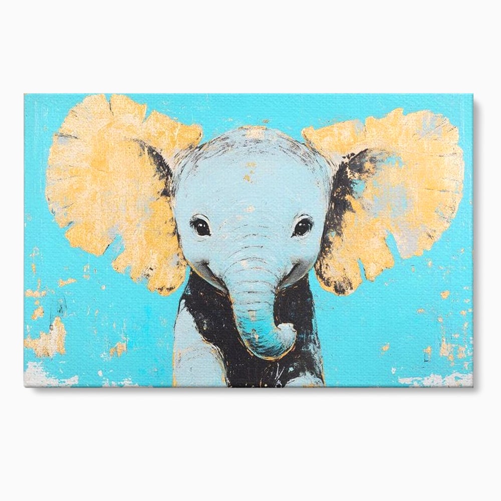 Tablou canvas cu tablou canvas cu un pui de elefant, fara rama, pe sasiu de lemn