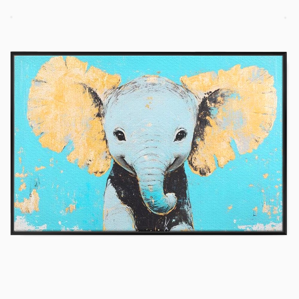 Tablou canvas cu tablou canvas cu un pui de elefant, in rama de aluminiu negru