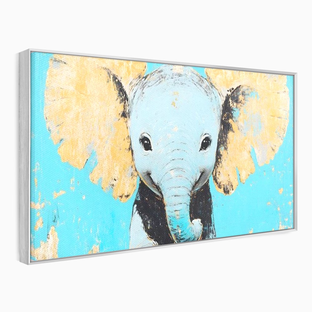 Tablou canvas cu tablou canvas cu un pui de elefant, in rama de aluminiu argintiu