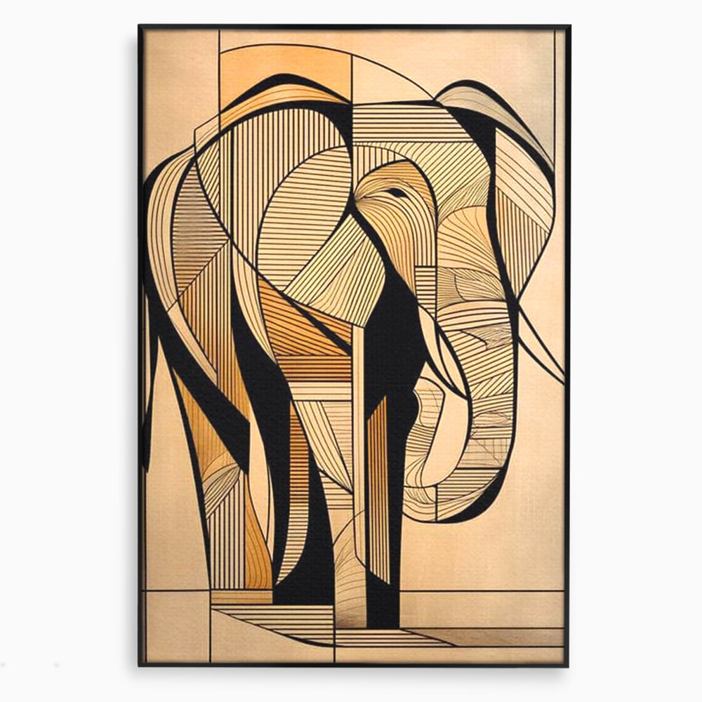 Tablou canvas cu tablou canvas cu elefant geometric, in rama de aluminiu negru