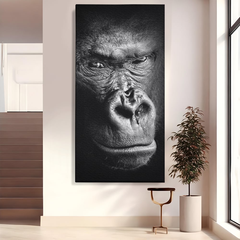 Tablou canvas cu tablou canvas cu portret de gorila, fara rama, pe sasiu de lemn