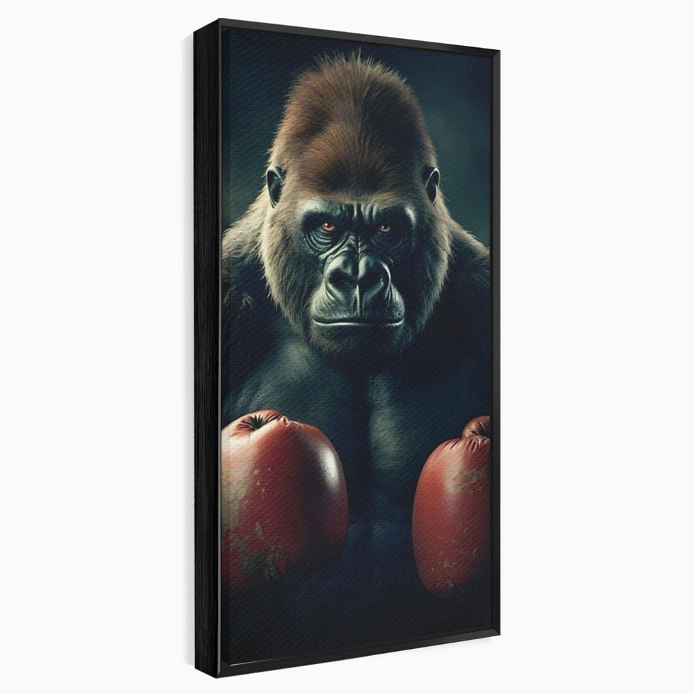 Tablou canvas cu tablou canvas cu gorila boxer, in rama de aluminiu negru