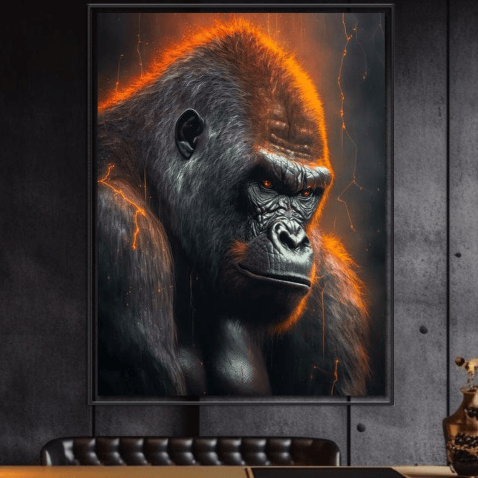 Tablou Canvas Premium, LuxCanva® M1332, Crapaturile Timpului, Foc, Lava, Gorila, Animal, Intuneric, Arta Moderna, Putere, Mister, Dominanta, Birou, Living, Camera Copil