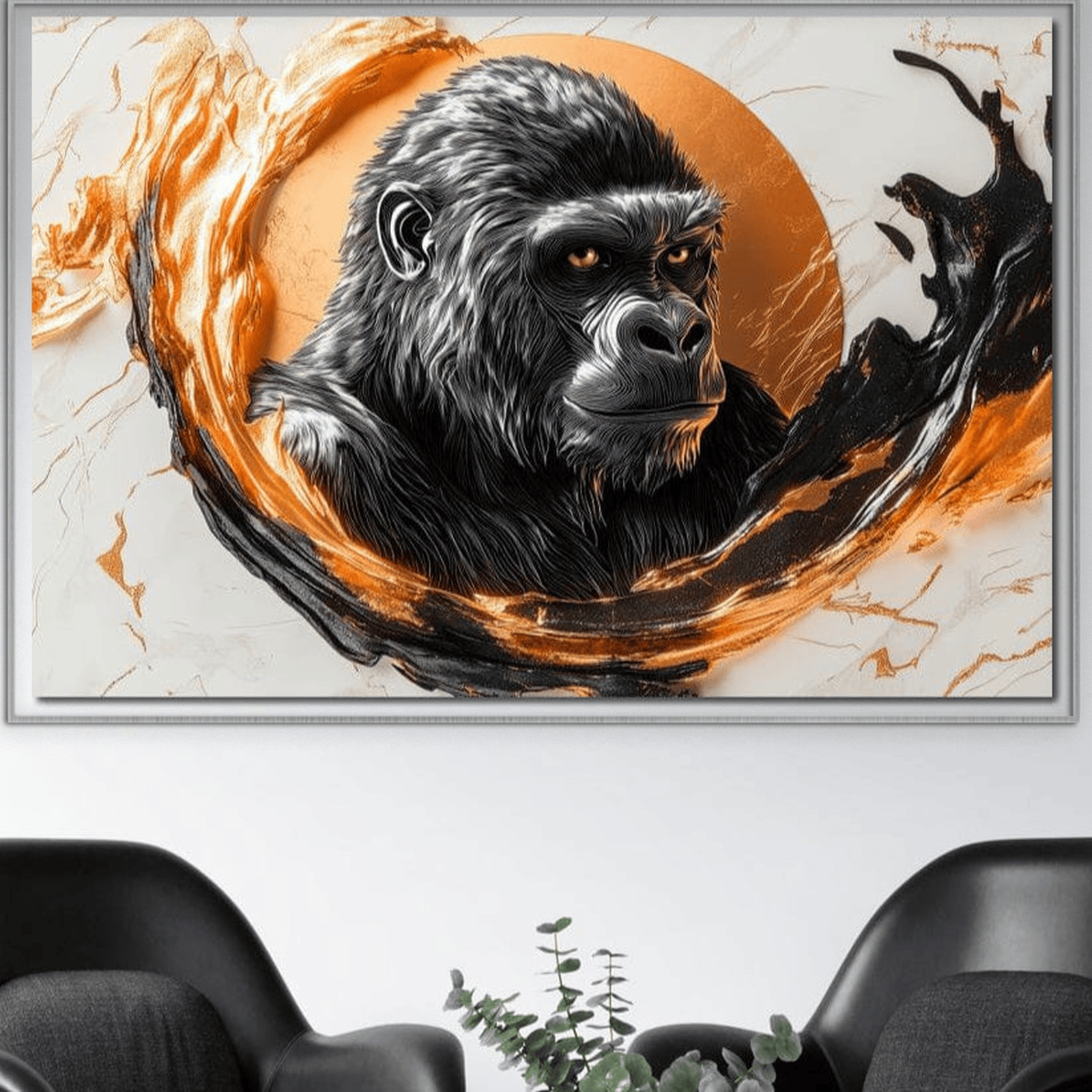 Tablou Canvas Premium, LuxCanva® M1333, Cercul de Foc, Gorila, Forta, Energie, Arta Abstracta, Simbol, Animal, Epic, Viziune, Valuri, Modern, Birou, Living, Camera Copil