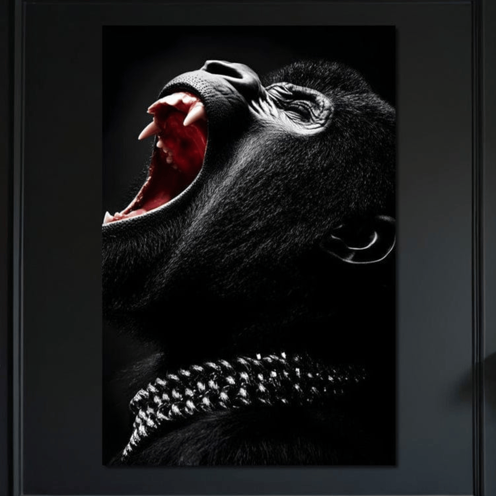 Tablou Canvas Premium, LuxCanva® M1334, Glasul Salbaticiei, Strigat, Colti, Furie, Gorila, Expresie, Teroare, Bestie, Lanturi, Instinct, Animal, Birou, Living, Camera Copil