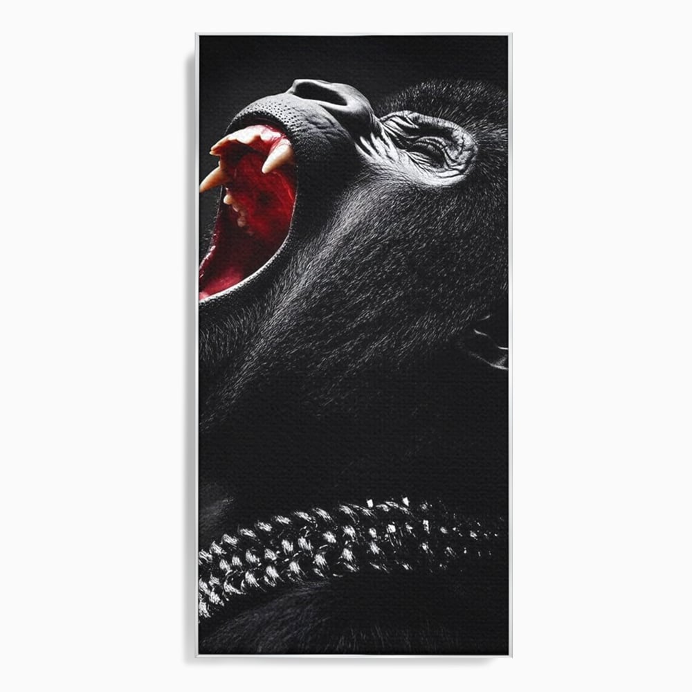 Tablou canvas cu tablou canvas cu gorila furioasa, in rama de aluminiu argintiu