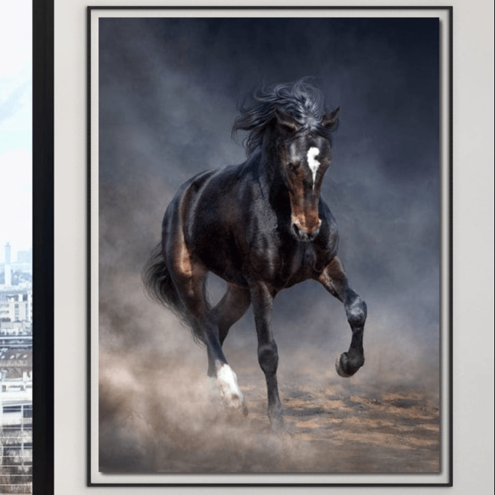 Tablou Canvas Premium, LuxCanva® M1340, Galop in Furtuna, Cal, Animal, Salbatic, Galop, Miscare, Vant, Praf, Libertate, Putere, Viteza, Realist, Birou, Living, Camera Copil